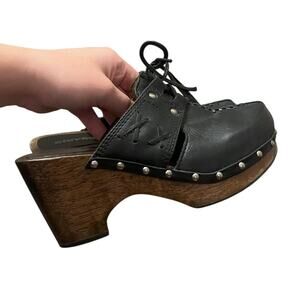 Vintage Candies Leather Wooden Platform Clogs
